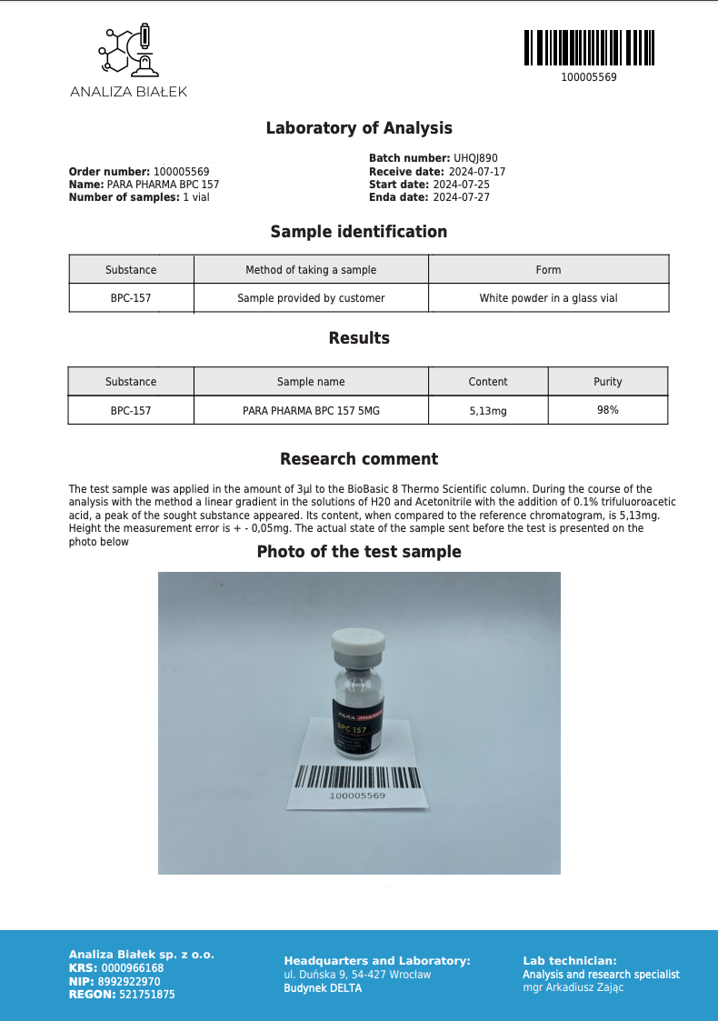BPC 157 5mg Para Pharma INTL Para Pharma International